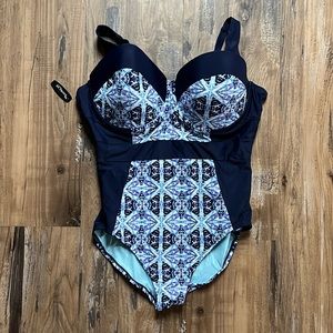 Adore Me Blue Printed One Piece Wired Bathing Suit
